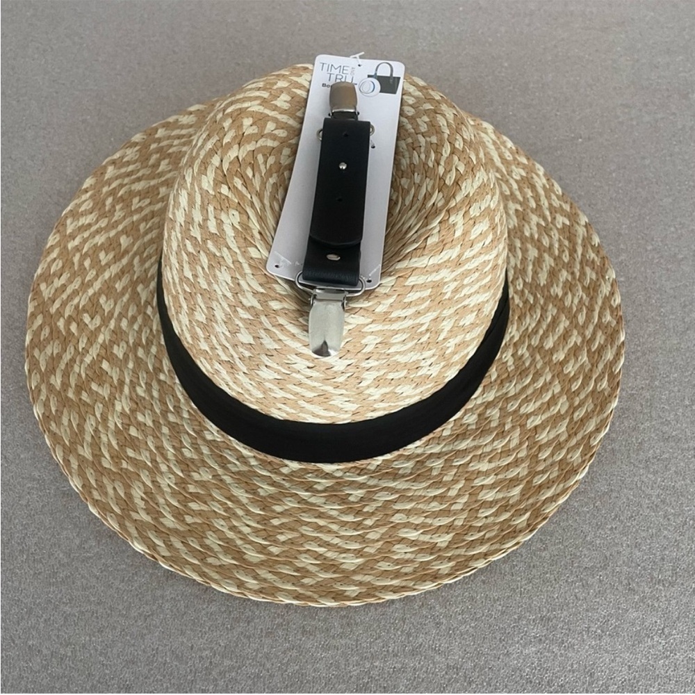 NWT Time and Tru Men's Natural Straw Hat with Black Band